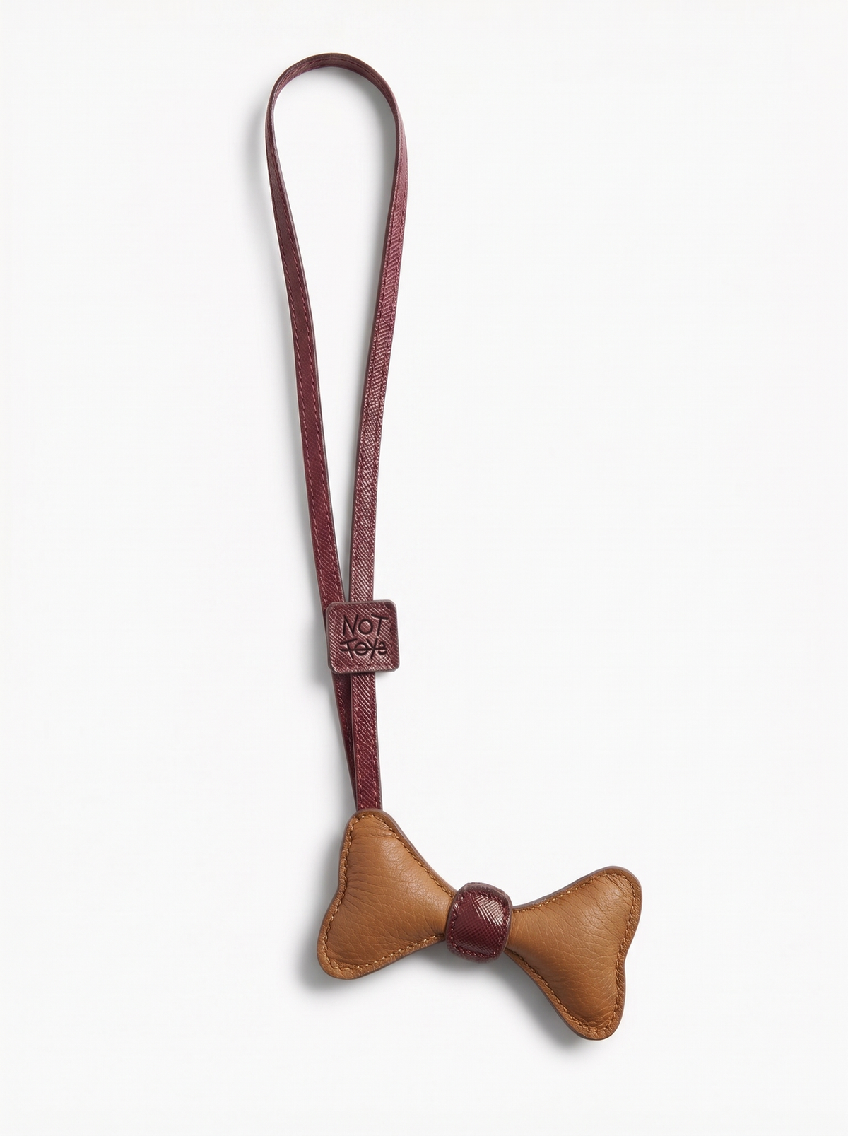 Bowtie Charm - CamelXBurgundy - full view