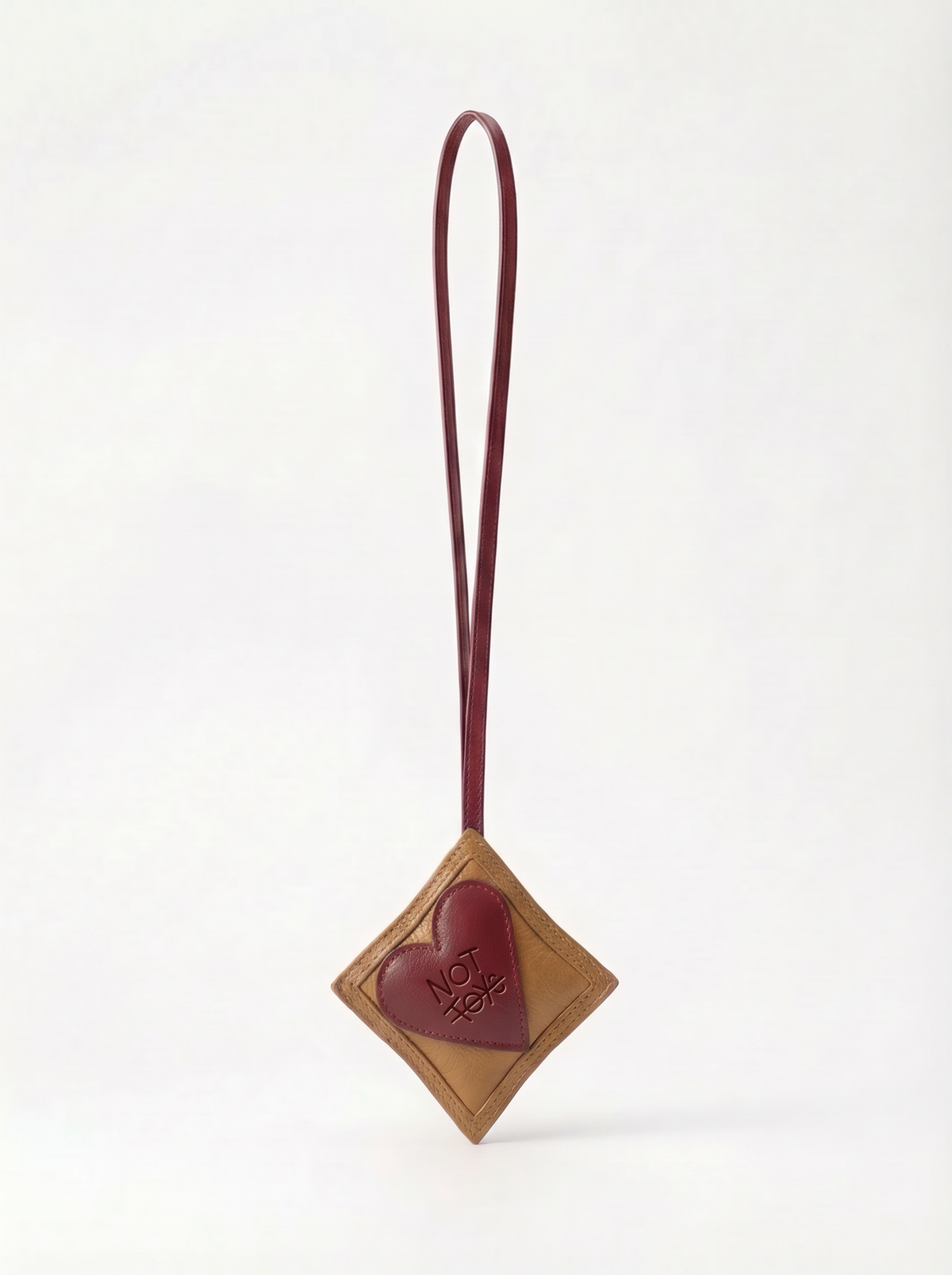 Heart Box Charm - CamelxBurgundy - full view